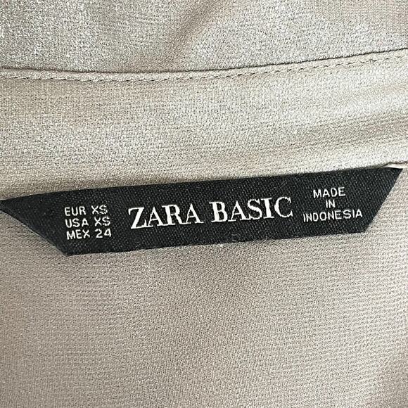 2/$30 ZARA High Low Metallic Button Down Shirt Gray Elastic Blouson Cuff #6212 - Picture 11 of 14